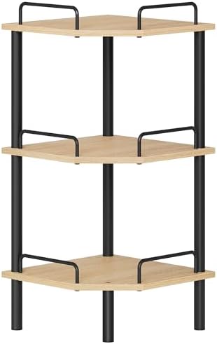 Tajsoon 3 Tier Corner Shelf Stand, Standing Corner Shelf Unit, Natural