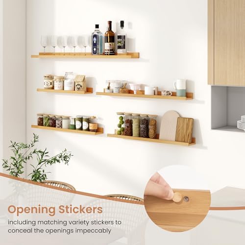 Dreamland Picture Ledge Shelf for Wall, Floating Shelves Set of 4,16 inch Long Floating Shelves with Lip for Living Room,Bedroom,Bathroom,Kitchen,Oak