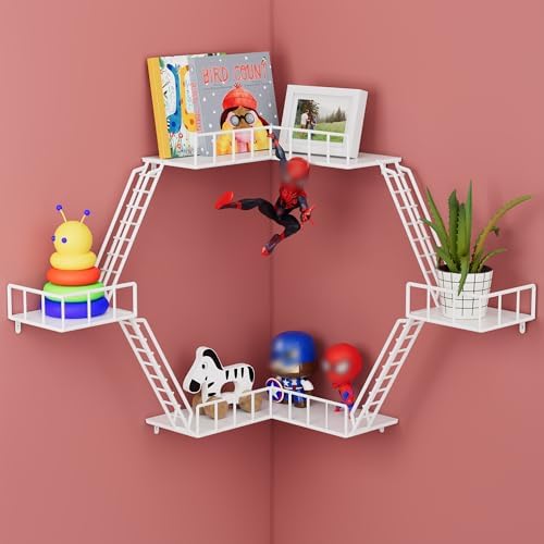 Fire Escape Wall Shelf - New York Fire Escape Shelf, Knick Knack Shelf for Figures, 3-Tier Corner Floating Shelves, Meta
