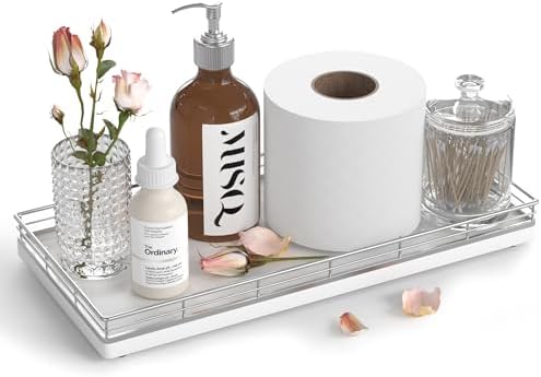 Oak Bathroom Toilet Tank Tray, 13" Wood Back of Toilet Paper Basket Tank Topper Storage, Vanity Tray for Perfume Makeup 
