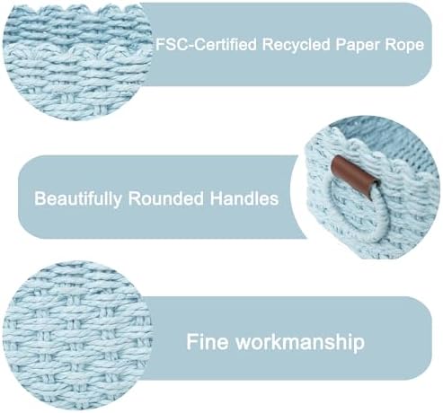 Woven Paper Rope Wicker Basket for Organizing(Set of 3,Blue)