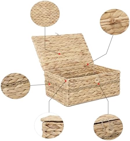 Wicker Basket with Lid,Woven Hyacinth Storage for Home Organizer