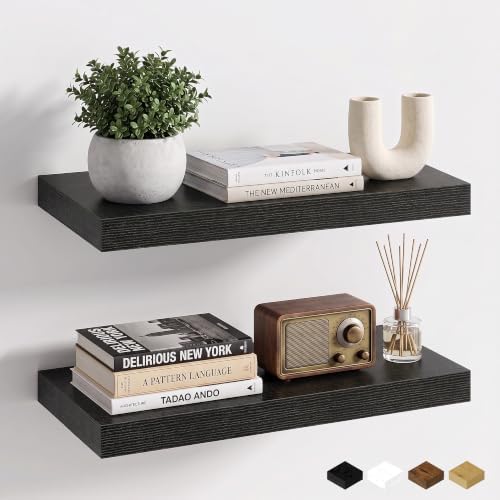 Fun Memories Black Floating Shelves, 20" L x 8" D Wall Shelf for Bathroom