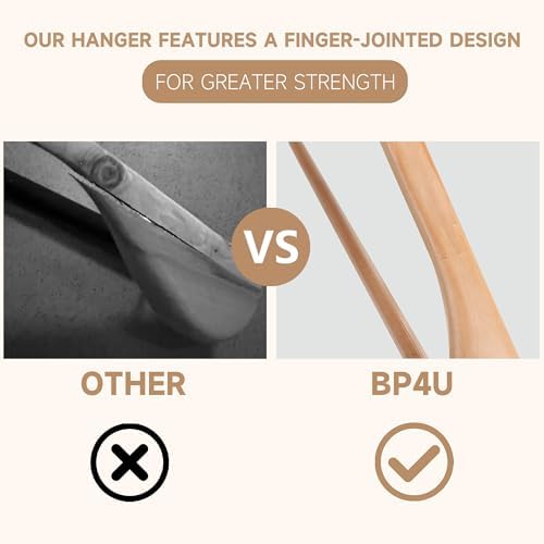 17.5" Wooden Suit Hangers, Non Slip Pants Bar, Natural Wood, 12-Pack