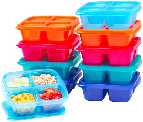 Bentgo Easyboxes 4-Compartment Snack Containers - 4 Trays & 4 Custom-Fit Lids to Seal in Freshness Reusable Food Storage & Meal Prep Bento BPA-Free Containers (Jewel Brights 10-Pack)