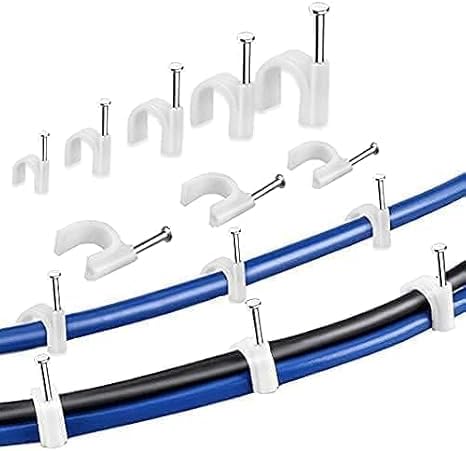Cable Clips (4mm+6mm)200pcs Wire Fastener Wall Pins with Metal Nails for Cable Management, Cord Organizer, Round Wire Cl