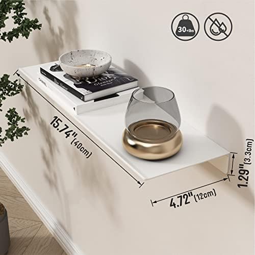 Danpoo 16 inch White Floating Shelf for Wall Organizer & Storage, Display Shelf, Metal Wall Shelf for Bathroom, Living R