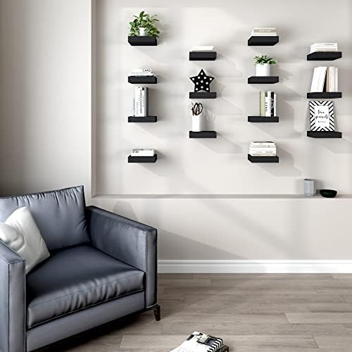 WELLAND 9 1/4 inch Black Mission Floating Shelves for Wall, Bathroom Wall Mount Shelves, Wood Modern Display Shelves, Bo