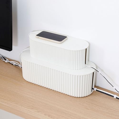 White Cable Management Box with Lid, Large, Plastic