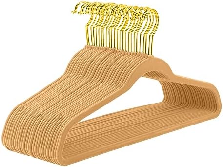 MIZGI Camel Velvet Hangers, 60 Pack - Premium Gold, Non-Slip Coat & Suit Hangers, Space Saving