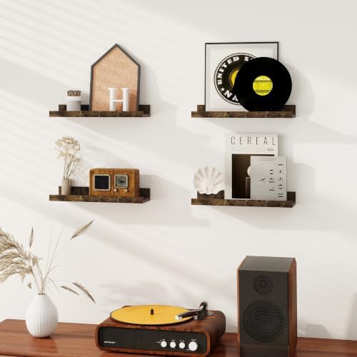 Dreamland Picture Ledge Shelf for Wall, Floating Shelves Set of 2,16 inch Long Floating Shelves with Lip for Living Room,Bedroom,Bathroom,Kitchen,Rustic Brown