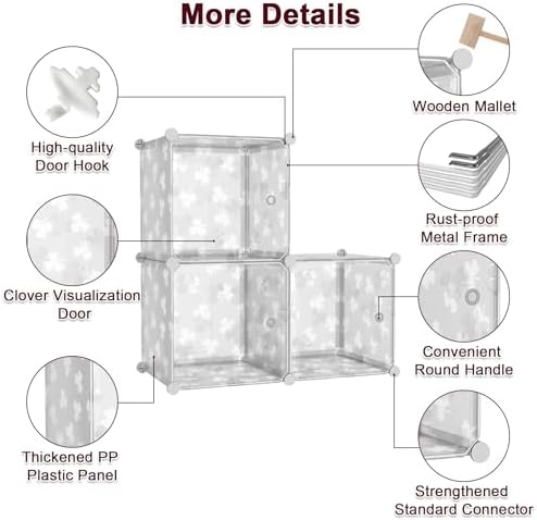 C&AHOME Clover Embossed Storage Organizer with Doors 3-Cube Shelf White