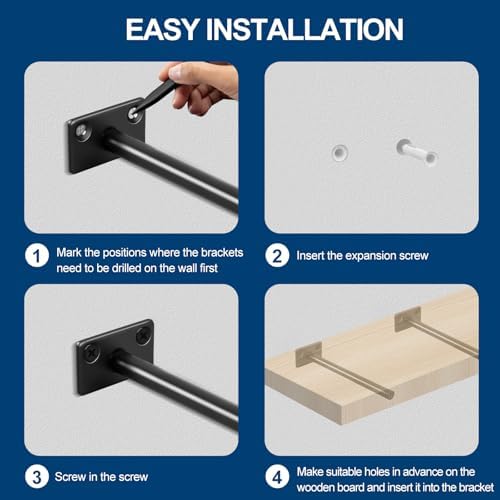 8 Pcs 6" Black Solid Steel Floating Shelf Bracket Blind Shelf Supports - Hidden Brackets for Floating Wood Shelves - Con
