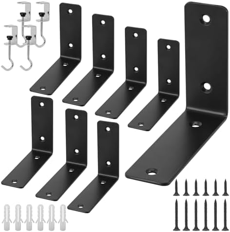 L Floating Shelf Brackets,8 Pack Heavy Duty L Brackets for Shelves, L 5" X H 4" Black Metal Countertop Support Brackets,
