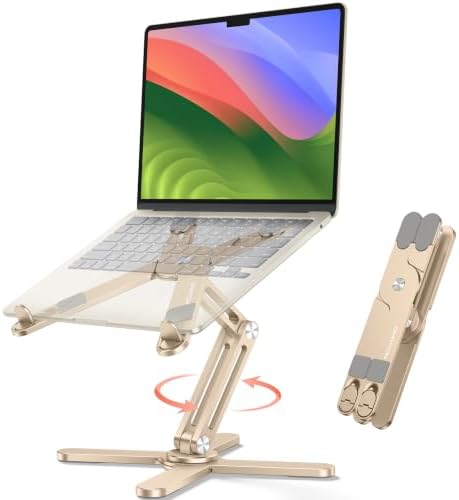 OMOTON LA10 360° Rotating Laptop Stand Riser Foldable for Desk, Gold