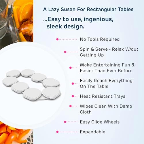 White- The Lazy Susan Revolution - The First Patented Lazy Susan Turntable Expandable for Rectangular & Oblong Tables - 