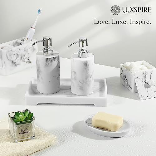Luxspire Marble Tray for Soap Dispenser Perfume Jewelry, S, Marble White
