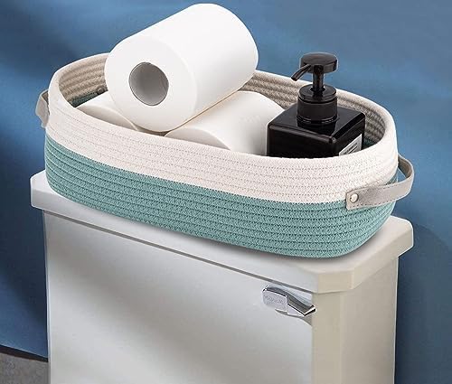 Cotton Rope Woven Toilet Paper Baskets for Organizing Decorative for Boho Decor Small Storage Gift 13"x5.9"x4" Mint Gree