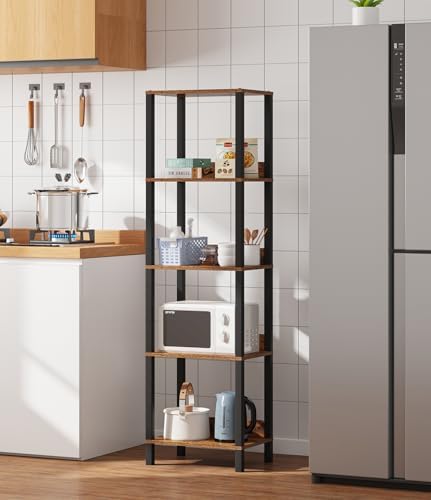 VIMBER 5-Tier Bookshelf with Anti-Fall Baffle, Tall Bookcase for Books, Garage Kit, CDs, Movies, Industrial Standing Boo