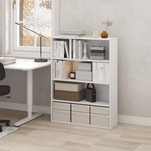 Furinno PASIR Book Shelf, 4-Tier Bookshelf with Open Storage Shelf, Standing Bookcase, 9.3 x 31.3 x 41.8, Easy Assembly,
