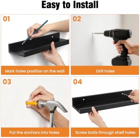 72inch Long Floating Shelves for Wall Decor, 3-Set Shelves with Lip, Black