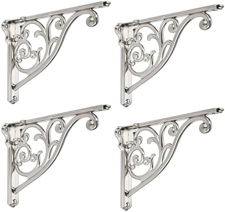 Shelf Brackets 4 Inch 4 Pack Heavy Duty Brushed Nickel Wall Bracket Victorian Kitchen Decorative Rack Shelves, Shelf Bra