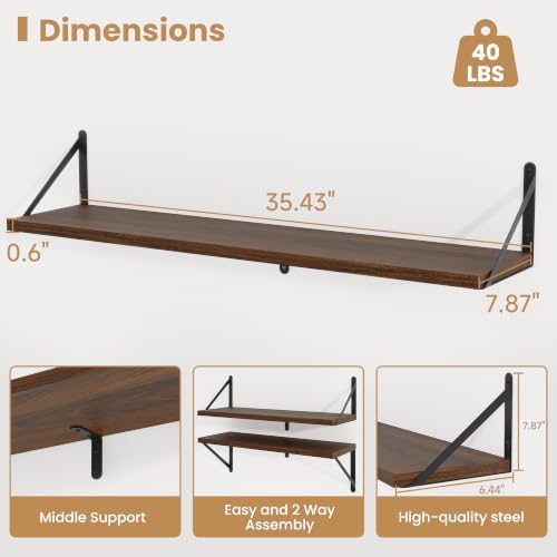 Heimlove Floating Book Shelves for Wall,35.4 Inches Long Wall Mounted Bookshelves,Heavy Duty Bracket Shelves for Living 