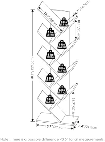 Furinno TREE Book Shelf, 9-Tier Bookshelf, Tree Bookcase with Angled Open Shelf, 8.4 x 15.7 x 50.9, Corner Shelf for Roo