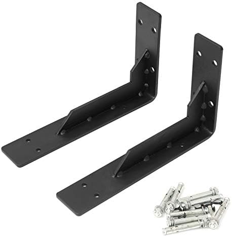 Countertop Support Brackets Heavy Duty, 20" x 10" Max Load 305 lb 5 mm Thick Iron Industrial Shelf Brackets, Black Metal