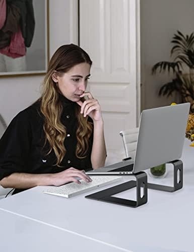 ALASHI Ergonomic Laptop Stand, Aluminum Desk Riser, 10-15.6", Black