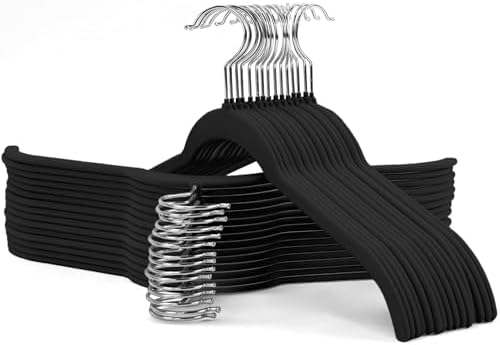 Sishynio Velvet Hangers 30 Pack, Slim Flocked Clothes Hangers Black