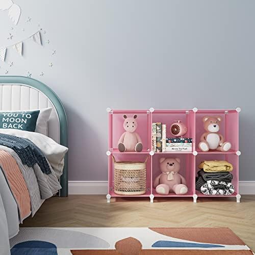 HOMIDEC 6-Cube Storage Shelf, Storage Bookcase Bookshelf with Metal Hammer, Storage Cubes Organizer Cabinet for Kids, Cl
