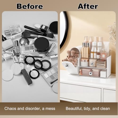 Makeup Organizer with Makeup Brush Holder, Vanity Organizer Large Cosmetic Display Cases, Skincare Organizers and Bathro