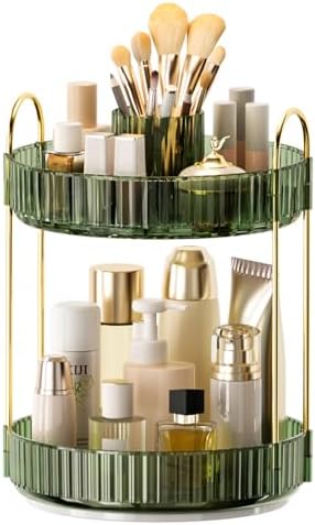 360° Rotating Makeup Organizer, Upgraded 2 Tier Skincare Perfume Organizers for Women, Bathroom Organizer Countertop, Cl