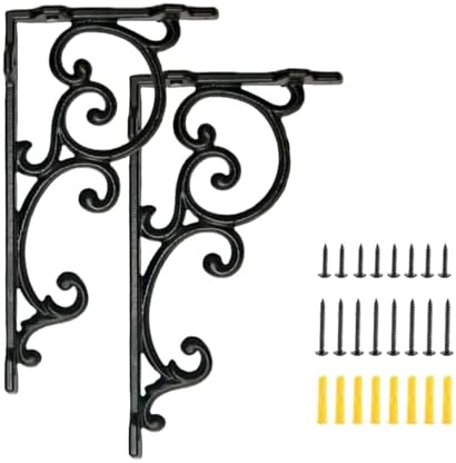 Heavy Duty 8.1"x4.4" Vintage Brackets for Floating Shelves & Kitchen Storage, 8 inch Cast Iron Shelf Brackets - Industri