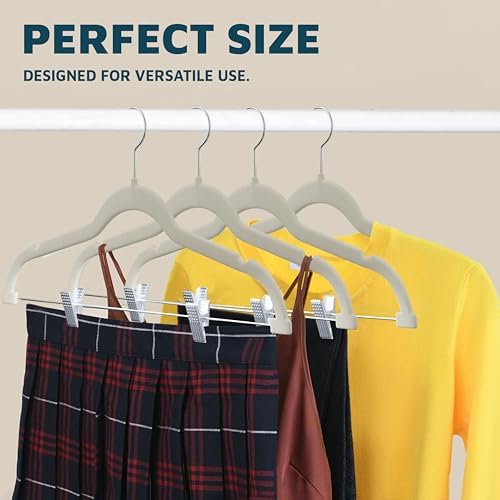 Lifemaster Velvet Skirt Hangers – with Adjustable Clips, 360 Degree Swivel Hook, and Non-Slip Shoulder Notch, Holds Up to 10 lbs, for Organizing Skirt, Pants, Dress, and Clothes, Pack of 20, Ivory