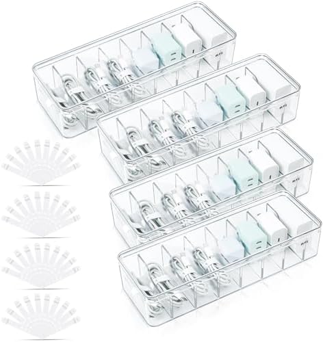 4 Pack Cable Organizer Box, Clear, 27 X 9.5 X 6 Cm