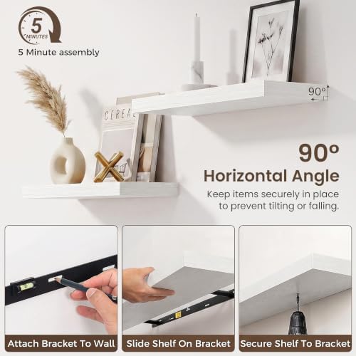 72 Inch Floating Shelves for Wall 2 Pack, Wood Wall Bathroom Shelves