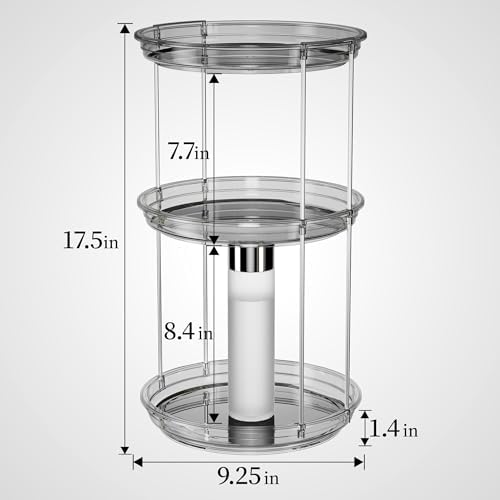 Delamu 3 Tier Rotating Makeup Organizer for Vanity, Skincare Organizer for Bathroom Counter, Spinning Perfume Organizer 