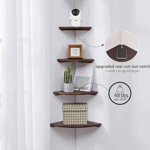 Corner Shelves, Floating Corner Shelf, Set of 2 Solid Oak Wood Wall Shelves, Round End Wall Mount with Wire Hole Shelvin