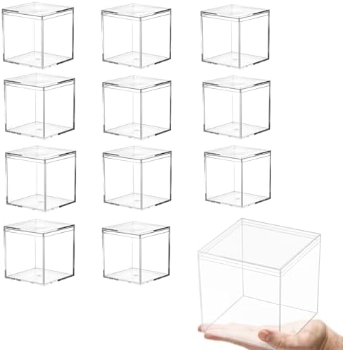 KissYou 12-Pack Acrylic Box Clear Party Favor Box, 4.72x4.72x4.72 Inch