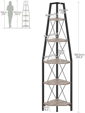 CHOEZON 5-Tier Corner Shelf, Corner Bookshelf, Ladder Shelf, Floor Standing Storage Rack, Open Display Stand, Plant Stan