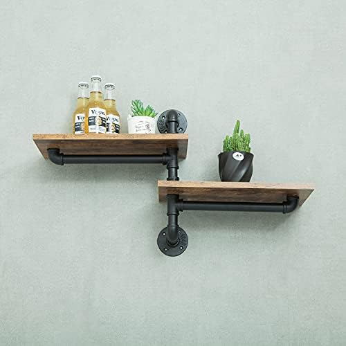 2 Tier Industrial Shelves, Industrial Pipe Shelving, Pipe Corner Shelves with Wood Planks, Floating Shelves Wall Mounted