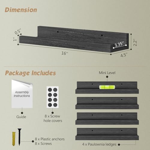 Forbena Black Picture Ledge Shelf, Floating Shelves with Lip for Wall, Small Wall Shelves for Bathroom Bedroom Kitchen O