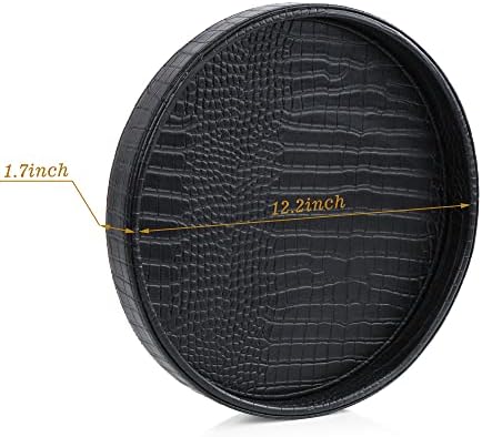 HofferRuffer Faux Leather Round Serving Tray, Vegan Croco Leather Decorative Tray, Food Tray for Storage Drinks, Snack &
