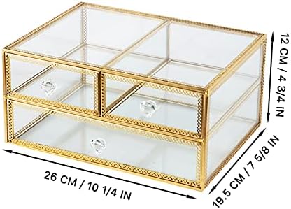 Vellon Gold Glass Box Makeup Organizer, Glass Jewelry Drawer, Vintage Jewel Organizer, Desktop Cosmetic Storage, Makeup 
