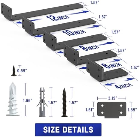 Goovilla Shelf Bracket, Floating Shelf Brackets 4 inch Long, 6 Pack, Black