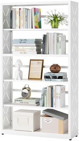 SteeLoong 5 Tier Bookcase,Metal Bookshelf with Adjustable Feet & Shelves