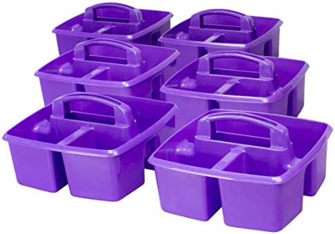 Storex 3-Compartment Small Caddy – Multipurpose Classroom Organizer with Handle, Purple, 5-Pack (00944U06C)
