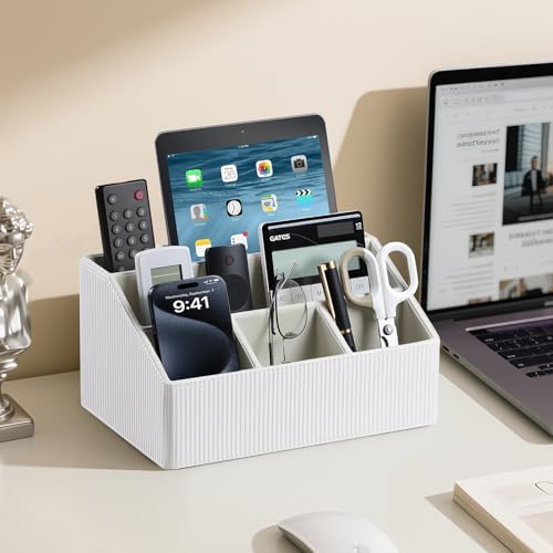 PU Leather Desk Organizer, Remote Control Holder, Ivory